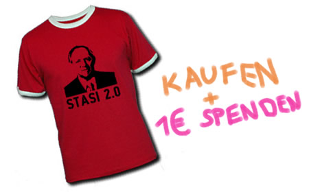 Stasi 2.0 Shirt kaufen und 1 Euro an den AK Vorratsdatenspeicherung spenden